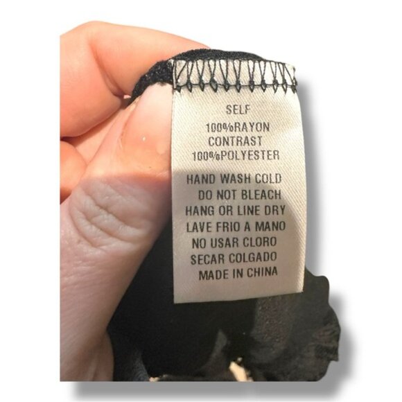 Women’s L Easel Black Lace Mesh Tiered Bell Sleeve Top - Picture 7 of 8